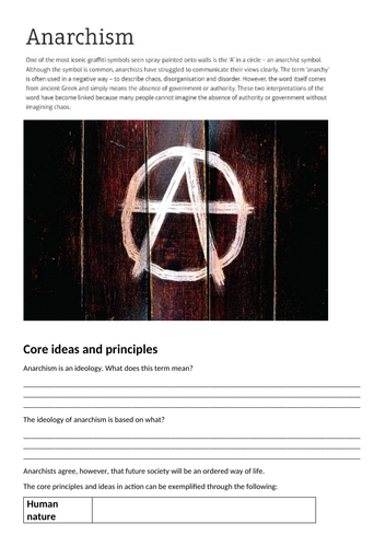 Edexcel A Level Politics Anarchism Workbook