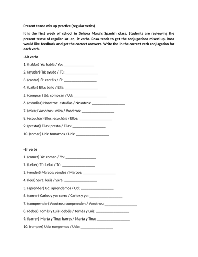 Present tense mix up pratice (regular verbs)