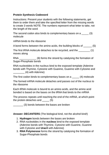 Protein Synthesis Competition Game