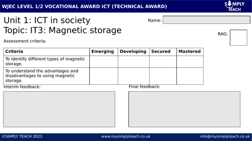 WJEC - IT3: Magnetic storage (Workbook)