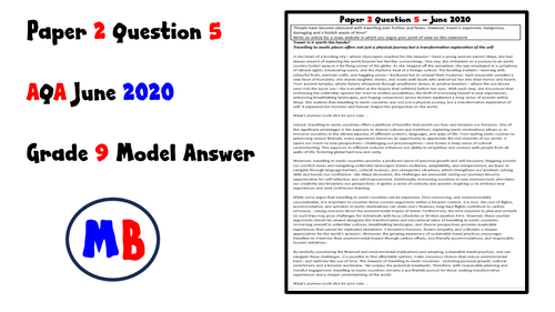 Paper 2 Question 5 Grade 9 exemplar (June 2020)