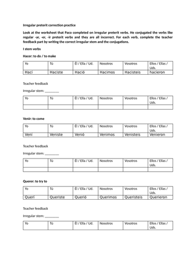Irregular preterit correction practice