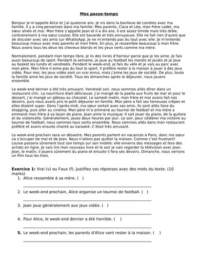 KS3/4 French: Mes Passe-Temps Reading Comprehension