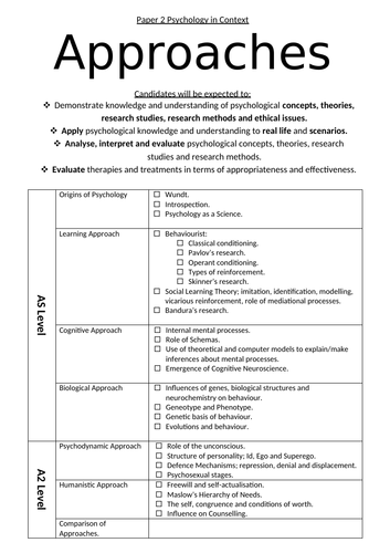 Approaches Student Friendly Specification AQA Paper 2