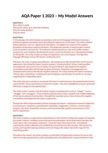 AQA English language paper 1 2023 - model answers | Teaching Resources