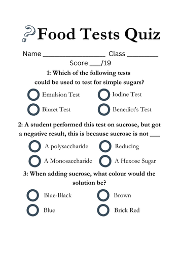 A Level Biology - Food Tests MCQ