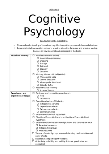 Cognitive Psychology Student Friendly Specification International Edexcel A Level Unit 1