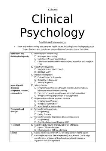 Clincal Psychology Student Friendly Specification International Edexcel A Level Unit 4