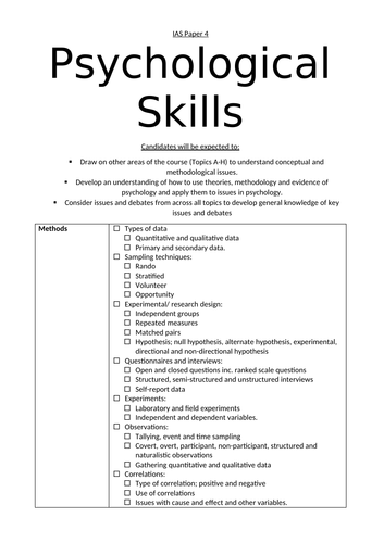 Psychological Skills Student Friendly Specification International Edexcel A Level Unit 4