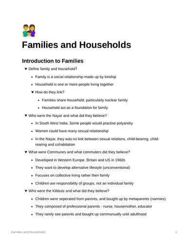 Sociology Families And Households Notes A Level Teaching Resources