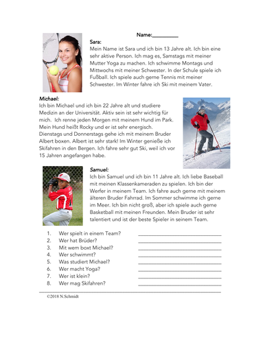 Mein Lieblingssport Lesung: My Favorite Sports German Beginner Reading