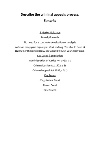 A-Level Law: OCR Criminal Appeals Essay - 8 Mark English Legal Systems