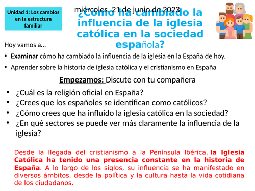 La influencia de la iglesia en la familia y la sociedad (theme 1, unit 1)