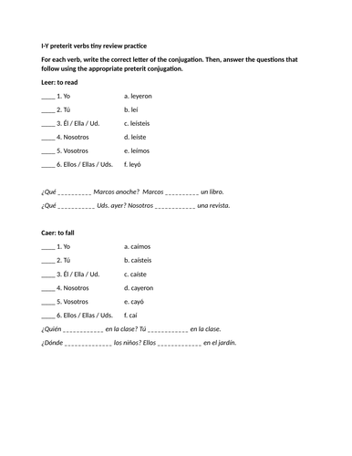 I-Y preterit verbs tiny review practice