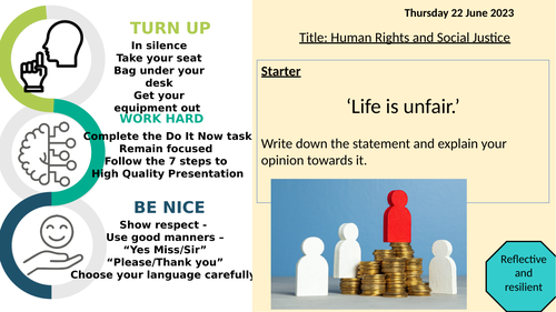 Lesson 1 - Introduction to Human Rights and Social Justice -  GCSE AQA RS