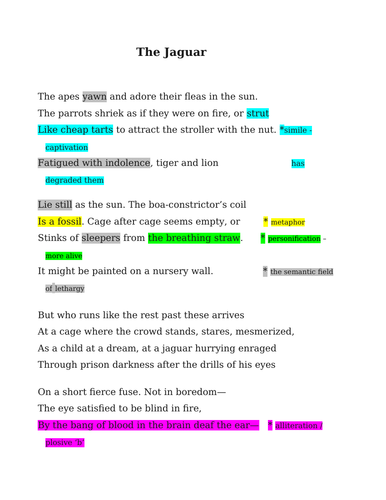 Analysis of Ted Hughes' poem "The Jaguar" Level  9 ENGLISH LITERATURE