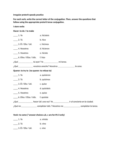 Irregular preterit speedy practice