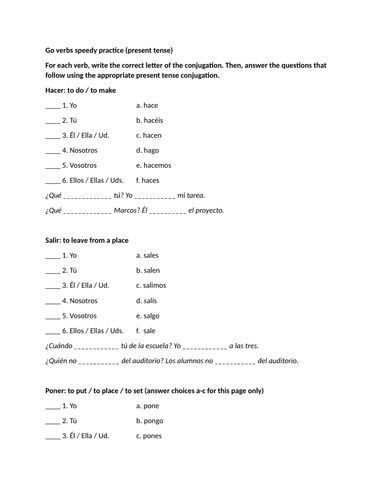 Go verbs speedy practice (present tense)