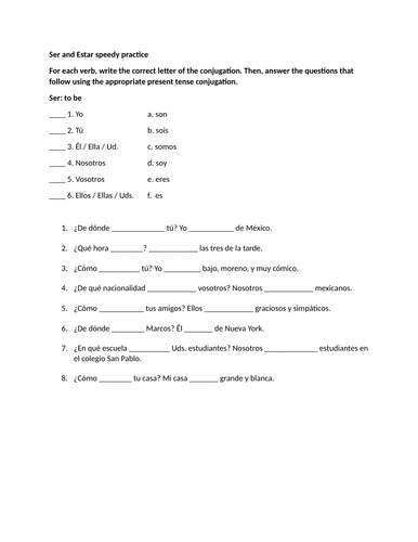 Ser and Estar speedy practice