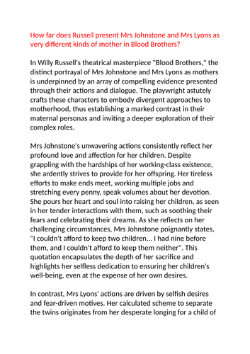 Blood Brothers Grade 9 Mrs Johnstone and Mrs Lyons