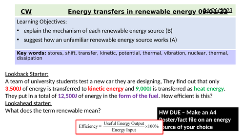 Energy transfers in renewable energy - GCSE