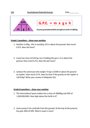 Gravitational potential energy stores - GCSE