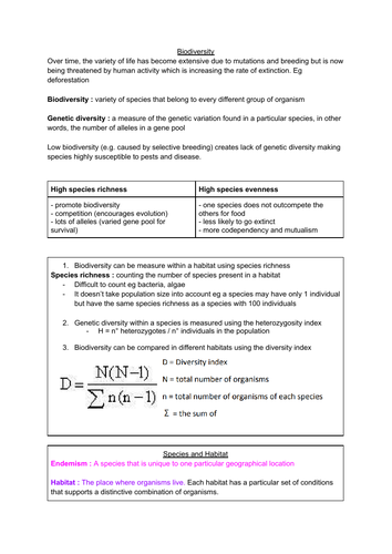 Topic 4- biology A level revision notes