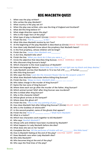 Macbeth Quiz (50 Questions)