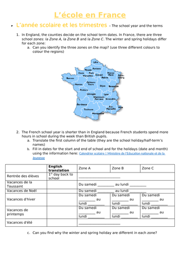 School in France/L'école en France