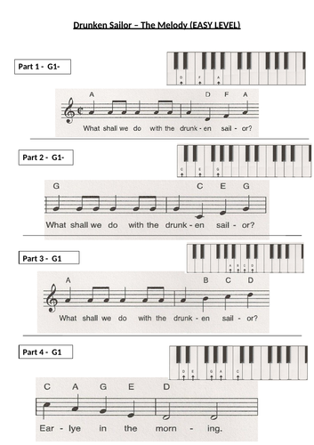 Drunken Sailor sea shanty for piano and guitar/ukulele