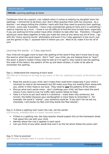 Spelling practice techniques - a 7-day approach