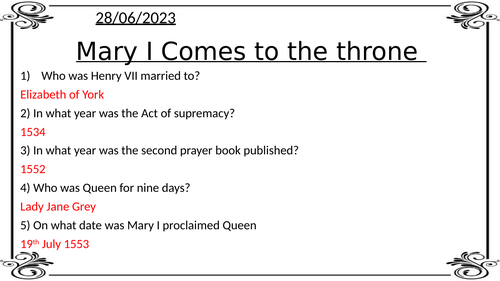 Tudors AQA A Level- Mary I  Accession to the throne