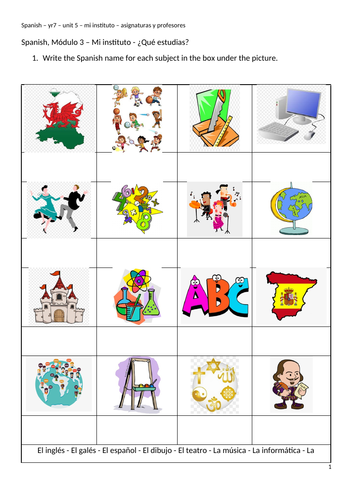 Spanish KS3 school subjects & teachers powerpoint & booklet
