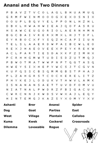 Anansi and the Two Dinners Word Search