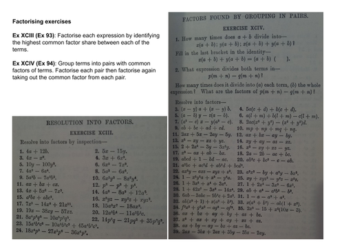 Common factor exercises from 1939