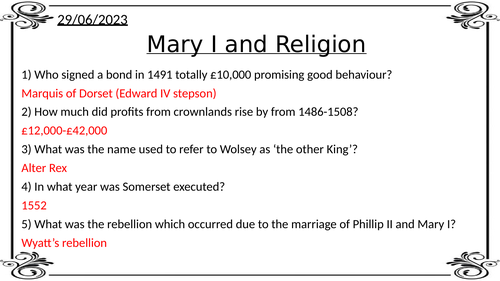 Tudors AQA A-Level- Mary I religion