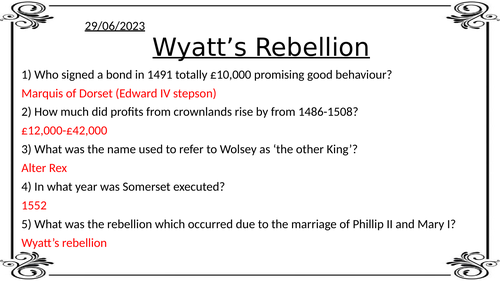 AQA Tudor A-Level- Mary I- Wyatts Rebellion