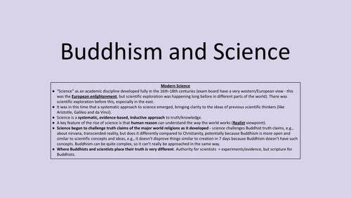 AQA AS/AL RS - Buddhism: Science Knowledge Organiser
