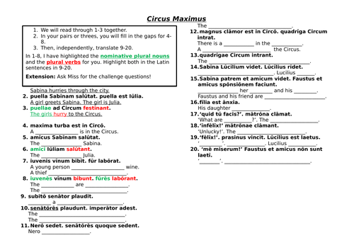 Suburani circus maximus Latin translation handout