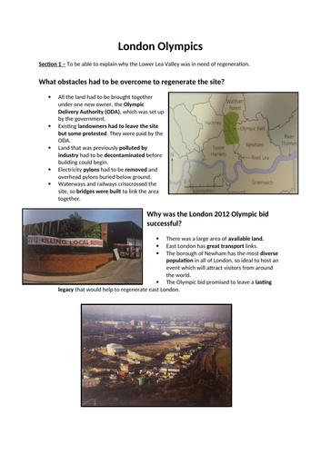 AQA Urban issues - London Regeneration. East Stratford for the Olympic games case study