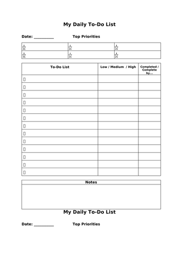 Daily To-Do List Worksheets