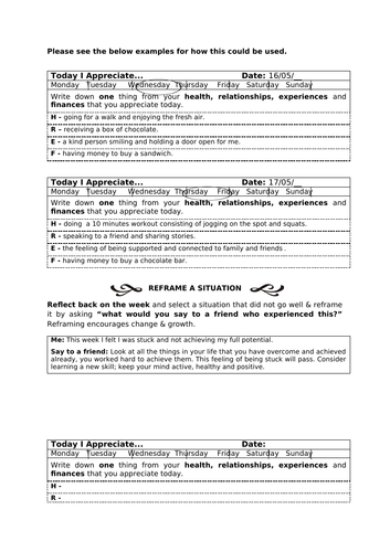 Gratitude, Appreciation and Positivity Worksheets