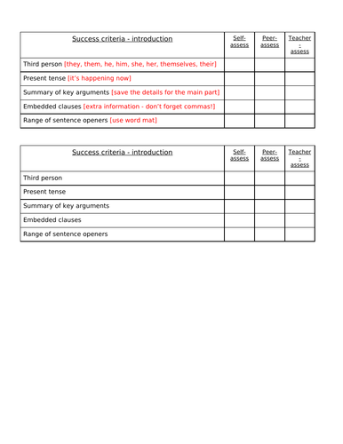 Balanced argument success criteria LKS2