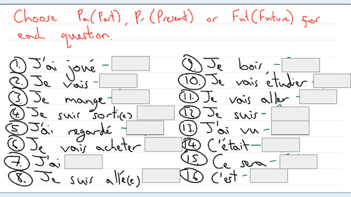 French first person tense practice - Handwritten