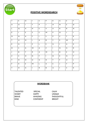 Positive Wellbeing Wordsearch