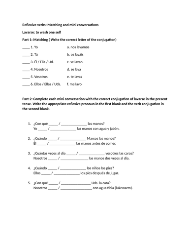 Reflexive verbs: Matching and mini conversations