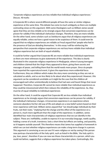 ‘Corporate religious experiences ESSAY
