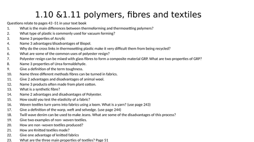 Polymers, fibers and textiles 1.10 &1.11