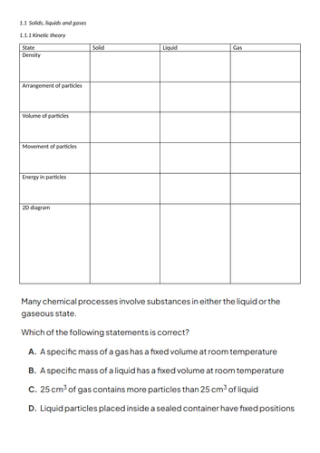 iGCSE Edexcel Chemistry Solids, liquids and gases revision resource