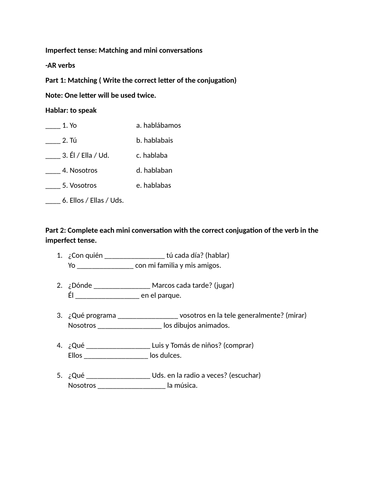 Imperfect tense: Matching and mini conversations
